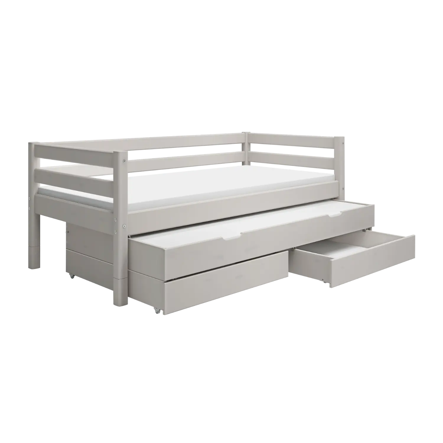 Single Bed with Pull-out Bed, Storage and Safety Rail, 90x200 cm, Grey - Image 6