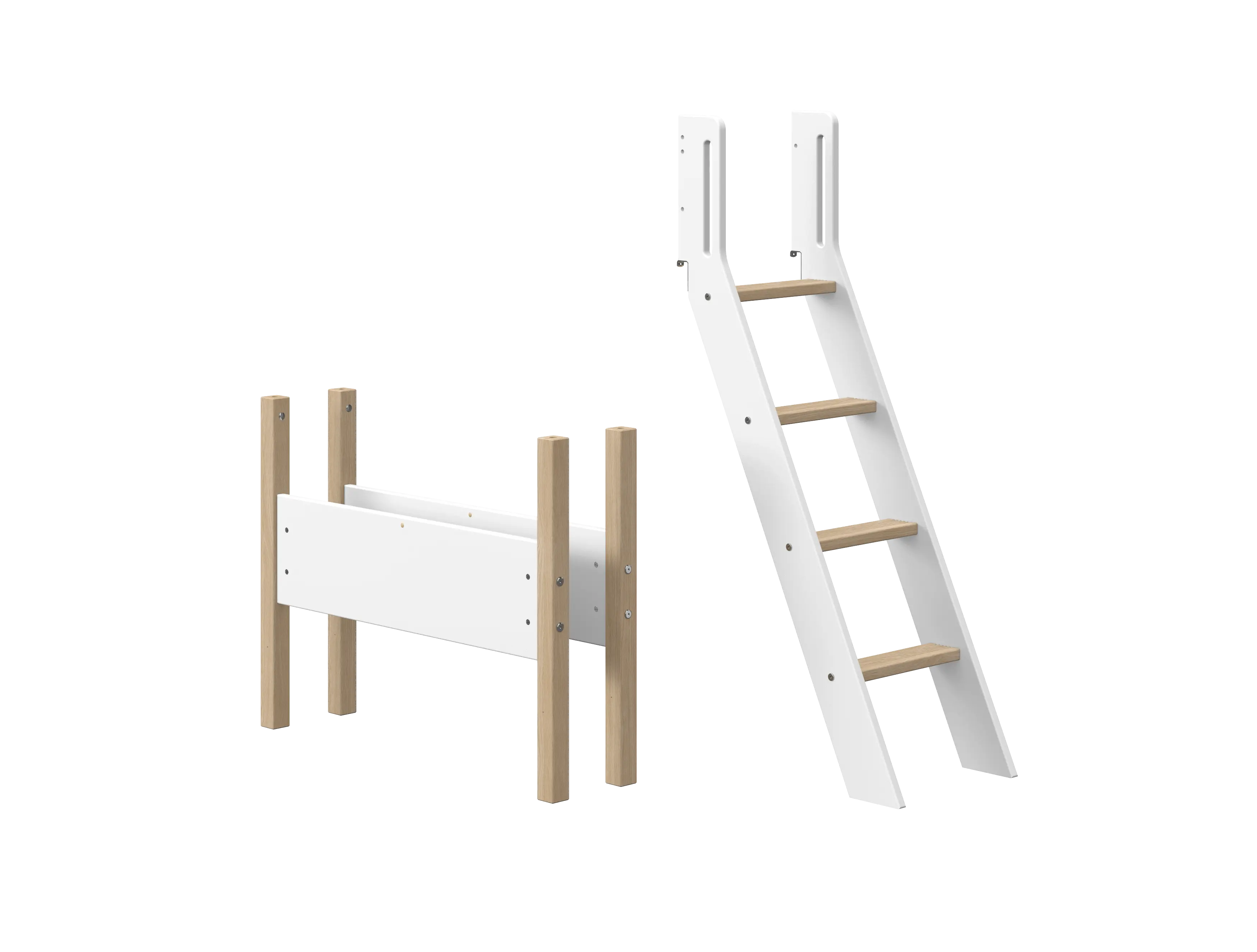 Slanting Ladder and Legs for High Bed 143 cm, 90 cm, White/Oak