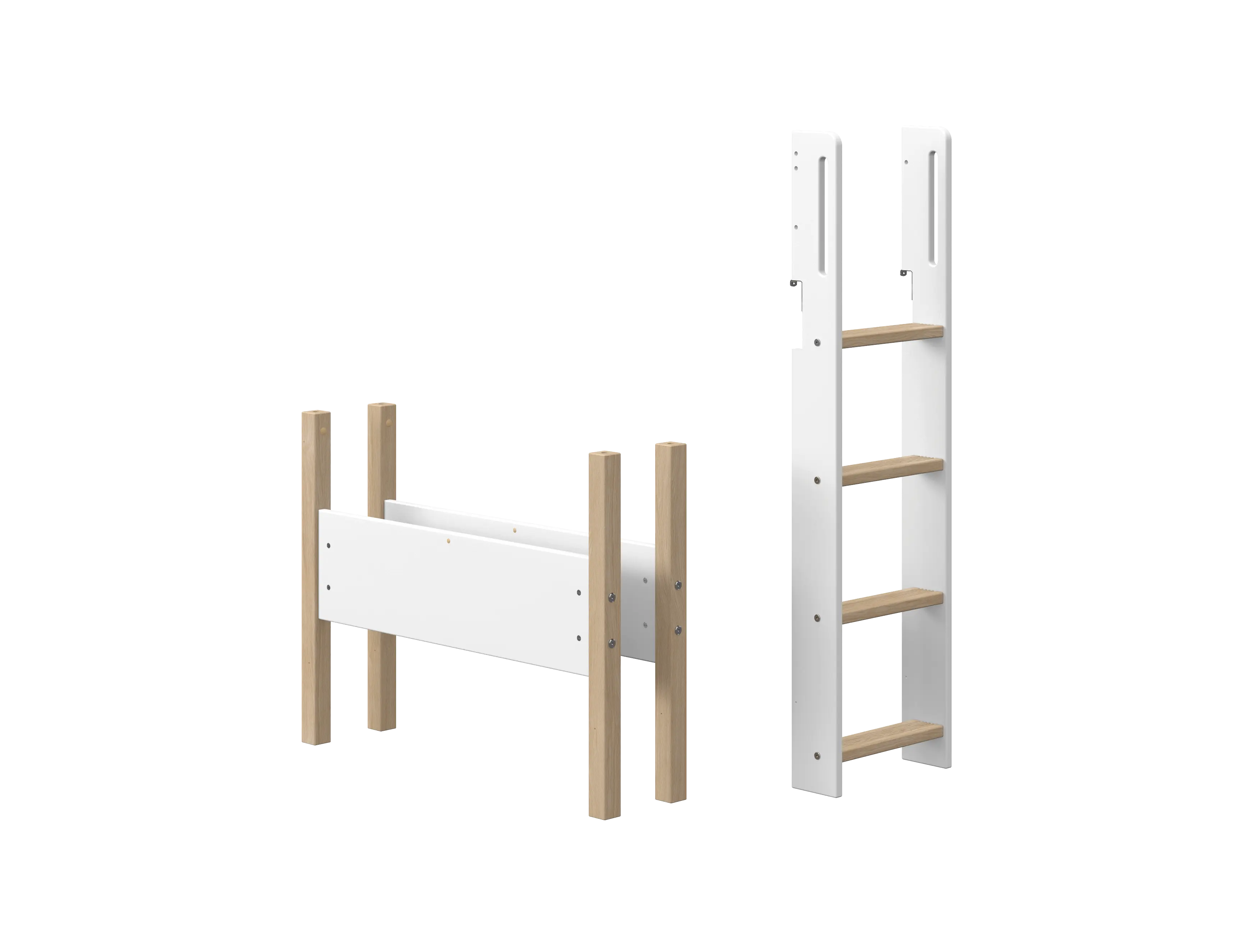 Straight Ladder and Legs for High Bed 143 cm, 90 cm, White/Oak